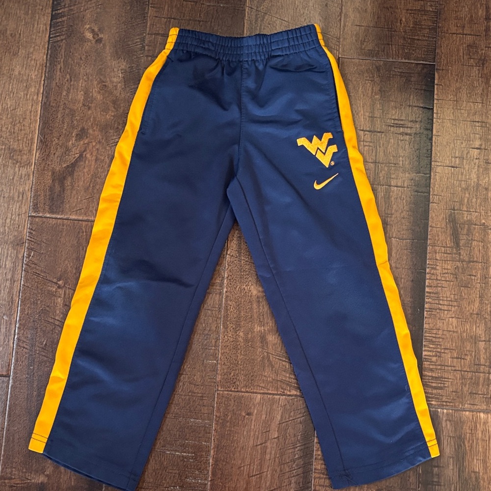 Nike Kids Navy Sweatpants with Gold Side Stripes and WVU Logo